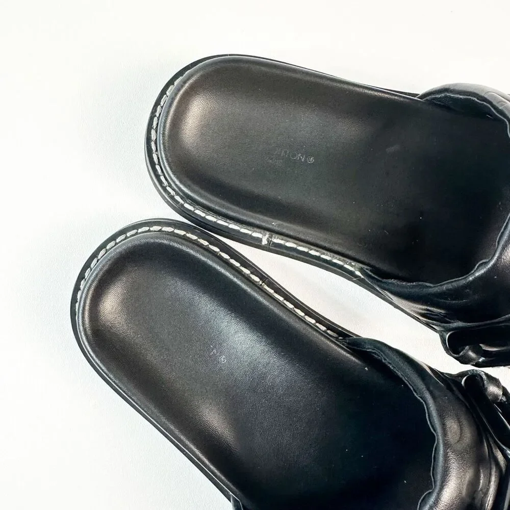 LOUIS VUITTON Sunset Flat Comfort Mule Slide Sandal Size 39 Black Monogram
